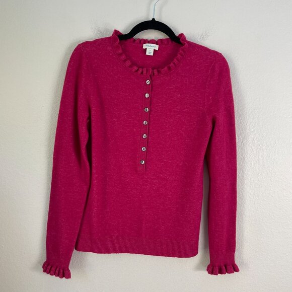 Sundance Womens Small Pink Ruffle Collar Edwina Henley Sweater Wool Blend Knit - Picture 8 of 12